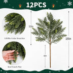 12 Pcs, Cedar Branches, Faux Cedar Stems, Lifelike Christmas Greenery, alternate view 3