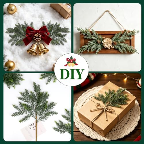 12 Pcs, Cedar Branches, Faux Cedar Stems, Lifelike Christmas Greenery, alternate view 5