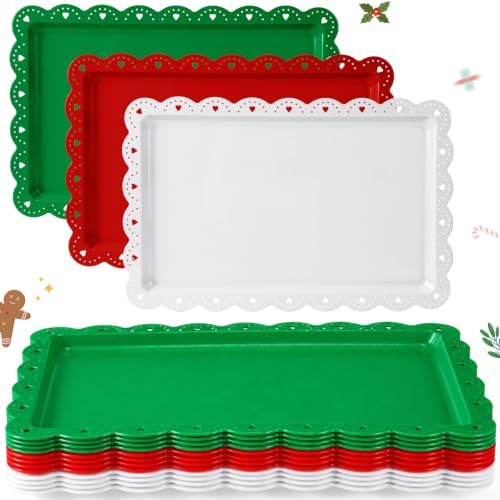 12 Pcs Christmas Plastic Serving Tray Rectangle Serving Platters in Christmas