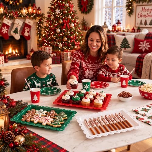 12 Pcs Christmas Plastic Serving Tray Rectangle Serving Platters in Christmas, alternate view 2