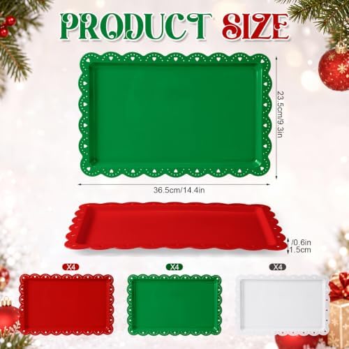 12 Pcs Christmas Plastic Serving Tray Rectangle Serving Platters in Christmas, alternate view 3