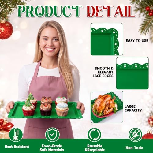 12 Pcs Christmas Plastic Serving Tray Rectangle Serving Platters in Christmas, alternate view 4