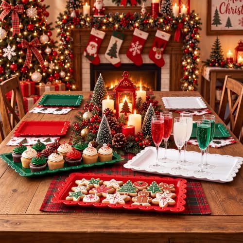 12 Pcs Christmas Plastic Serving Tray Rectangle Serving Platters in Christmas, alternate view 5
