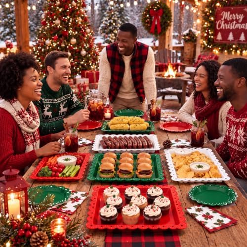 12 Pcs Christmas Plastic Serving Tray Rectangle Serving Platters in Christmas, alternate view 6
