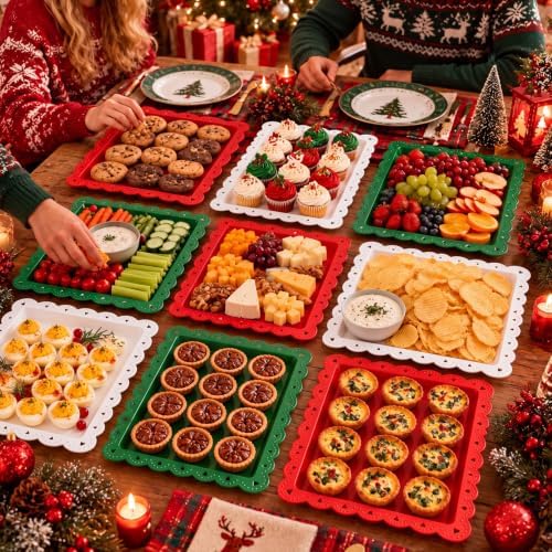 12 Pcs Christmas Plastic Serving Tray Rectangle Serving Platters in Christmas, alternate view 7
