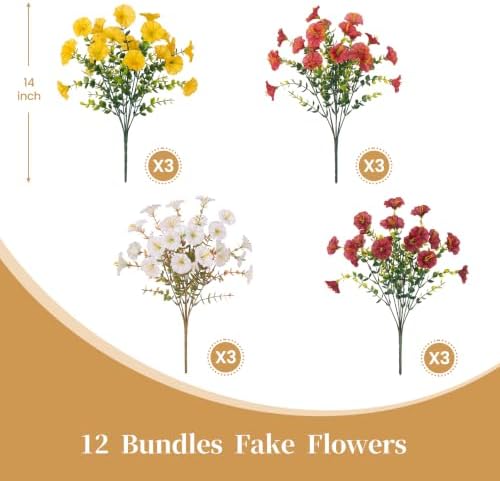 12 PCS Fake Fall Morning Glory Mums Artificial Flowers for Outdoors, alternate view 4