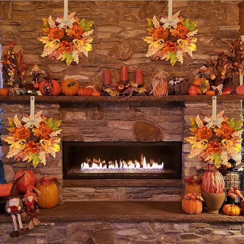 12 Pcs Fall Floral Swags Wreaths Mini Autumn Artificial Candle Rings Wreaths with Berries 3 inch Farmhouse, alternate view 5