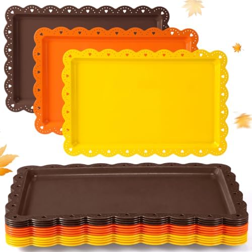 12 Pcs Fall Plastic Serving Trays Rectangle Thanksgiving Serving Dishes in Thanksgiving