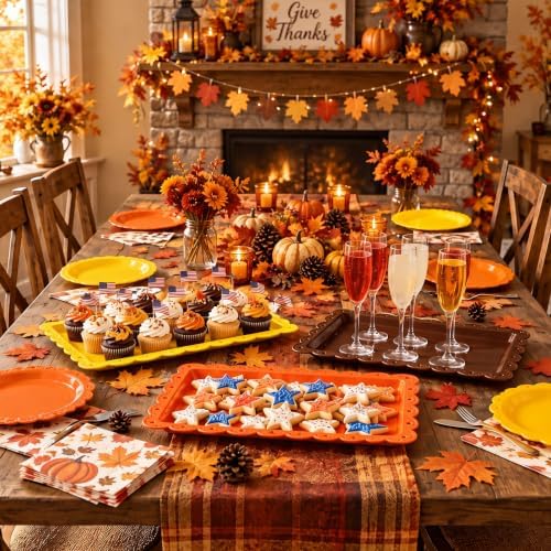 12 Pcs Fall Plastic Serving Trays Rectangle Thanksgiving Serving Dishes in Thanksgiving, alternate view 2