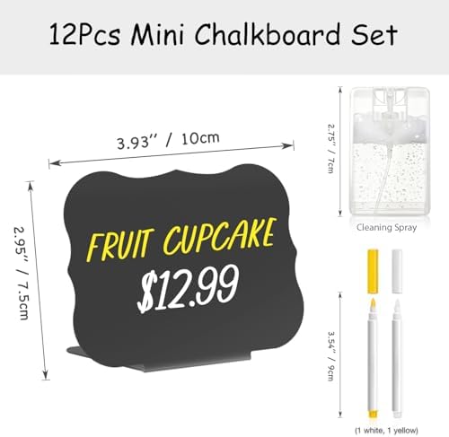 12 Pcs Food Labels for Party Buffet 4"x3" Mini Chalkboard Signs for Food in Matte Black, alternate view 3