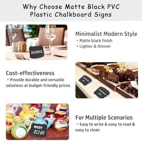 12 Pcs Food Labels for Party Buffet 4"x3" Mini Chalkboard Signs for Food in Matte Black, alternate view 5