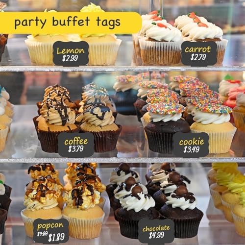 12 Pcs Food Labels for Party Buffet 4"x3" Mini Chalkboard Signs for Food in Matte Black, alternate view 6