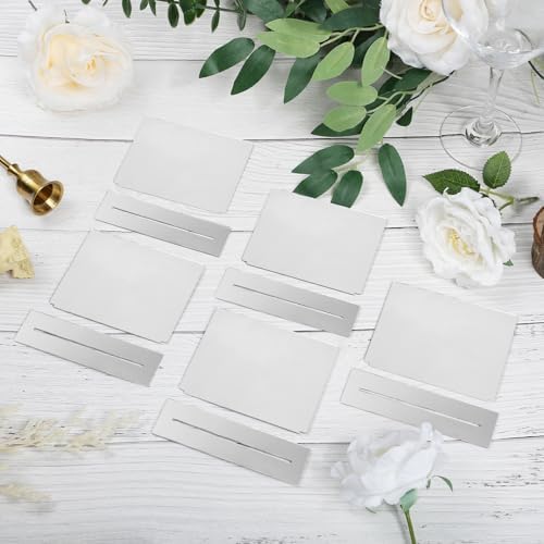 12 PCS Food Labels for Party Buffet - Silvery Food Signs for Buffet, Acrylic Rectangle Mini Signs with Base & 2, alternate