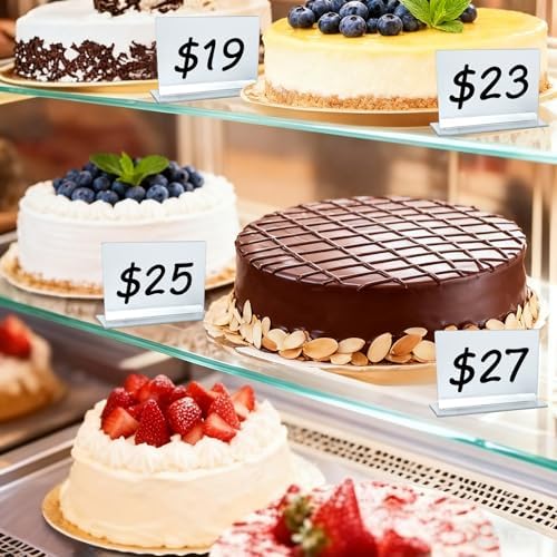 12 PCS Food Labels for Party Buffet - Silvery Food Signs for Buffet, Acrylic Rectangle Mini Signs with Base & 2, alternate