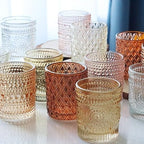 12 pcs Glass Votive Candle Holders, 6 Colors 3 Patterns Tealight Candle Holders for Fall Wedding Table, alternate view 4