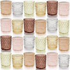 12 pcs Glass Votive Candle Holders, 6 Colors 3 Patterns Tealight Candle Holders for Fall Wedding Table, alternate view 7
