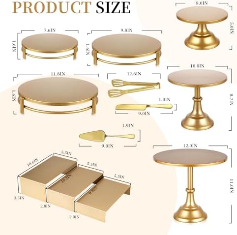 12 PCS Gold Cake Stand Set with Gold Pedestal Cake Stand and Cake Cutter Pie Spatula, Dessert Table Display Set, alternate