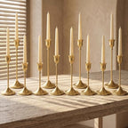 12 Pcs Gold Candlestick Holders, Vintage Metal Candle Holders Taper Candle Stands, Tall Golden Brass Tapered