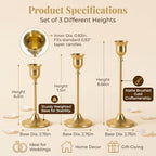 12 Pcs Gold Candlestick Holders, Vintage Metal Candle Holders Taper Candle Stands, Tall Golden Brass Tapered, alternate view