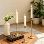 12 Pcs Gold Candlestick Holders, Vintage Metal Candle Holders Taper Candle Stands, Tall Golden Brass Tapered, alternate view