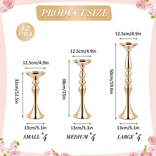 12 Pcs Gold Centerpieces for Table, Wedding Flower Stands,3 Sizes in Gold, alternate view 3
