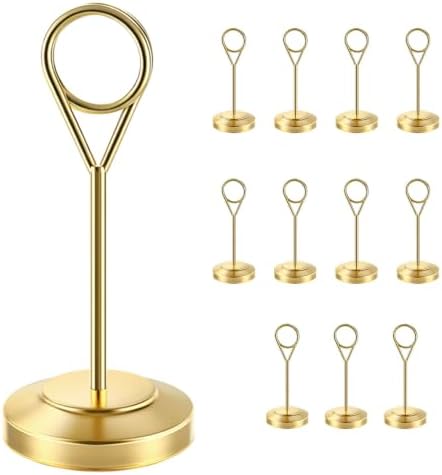 12 Pcs Gold Table Number Holders, 4 Inch Tall Place Card Holders for Table, Sturdy Photo Picture Holders with