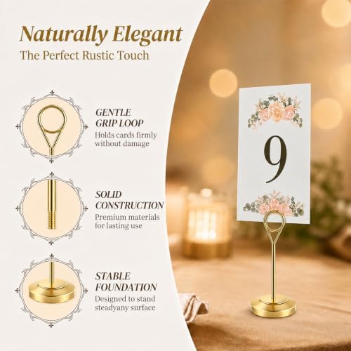 12 Pcs Gold Table Number Holders, 4 Inch Tall Place Card Holders for Table, Sturdy Photo Picture Holders with, alternate view