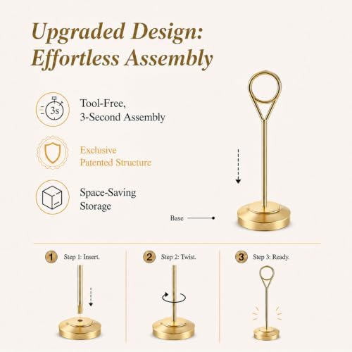 12 Pcs Gold Table Number Holders, 4 Inch Tall Place Card Holders for Table, Sturdy Photo Picture Holders with, alternate view
