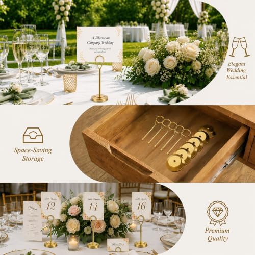 12 Pcs Gold Table Number Holders, 4 Inch Tall Place Card Holders for Table, Sturdy Photo Picture Holders with, alternate view