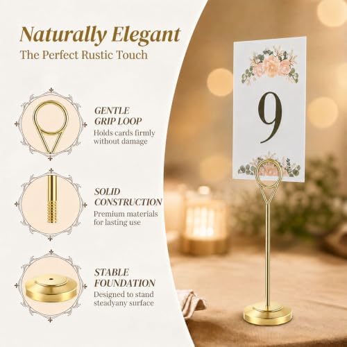 12 Pcs Gold Table Number Holders, 6 Inch Tall Place Card Holders for Table, Sturdy Photo Picture Holders with, alternate view