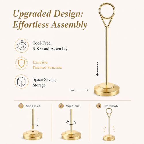 12 Pcs Gold Table Number Holders, 6 Inch Tall Place Card Holders for Table, Sturdy Photo Picture Holders with, alternate view