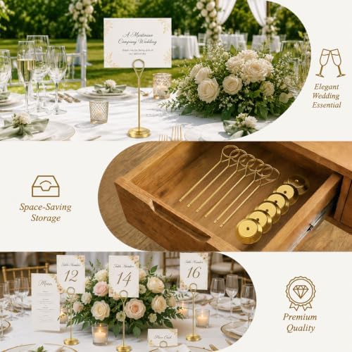 12 Pcs Gold Table Number Holders, 6 Inch Tall Place Card Holders for Table, Sturdy Photo Picture Holders with, alternate view