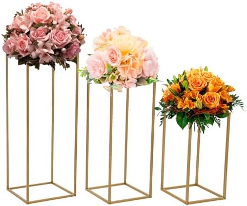 12 Pcs Gold Wedding Flower Stand Metal Geometric Table Centerpiece Flower Vase Column Stand Rectangular Flower