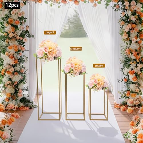 12 Pcs Gold Wedding Flower Stand Metal Geometric Table Centerpiece Flower Vase Column Stand Rectangular Flower, alternate
