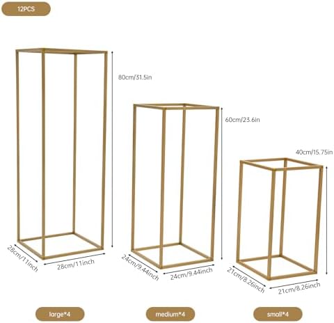 12 Pcs Gold Wedding Flower Stand Metal Geometric Table Centerpiece Flower Vase Column Stand Rectangular Flower, alternate
