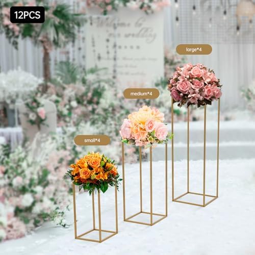 12 Pcs Gold Wedding Flower Stand Metal Geometric Table Centerpiece Flower Vase Column Stand Rectangular Flower, alternate