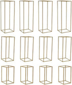 12 Pcs Gold Wedding Flower Stand Metal Geometric Table Centerpiece Flower Vase Column Stand Rectangular Flower, alternate