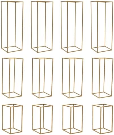 12 Pcs Gold Wedding Flower Stand Metal Geometric Table Centerpiece Flower Vase Column Stand Rectangular Flower, alternate