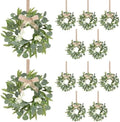 12 Pcs Green Artificial Eucalyptus Swag Wreaths Spring Summer Wreath with White Berries Mini Green Kitchen
