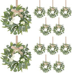 12 Pcs Green Artificial Eucalyptus Swag Wreaths Spring Summer Wreath with White Berries Mini Green Kitchen