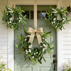 12 Pcs Green Artificial Eucalyptus Swag Wreaths Spring Summer Wreath with White Berries Mini Green Kitchen, alternate view 2