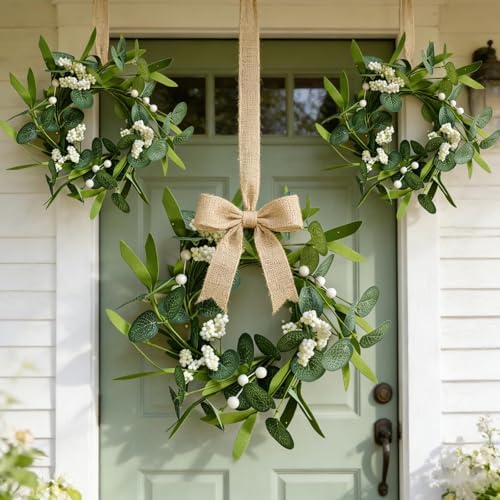 12 Pcs Green Artificial Eucalyptus Swag Wreaths Spring Summer Wreath with White Berries Mini Green Kitchen, alternate view 2