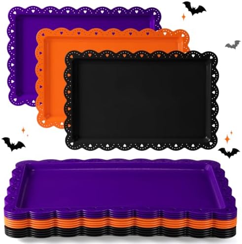 12 Pcs Halloween Serving Trays Plastic Rectangle Serving Dish in 14.57 x 9.45 x 2.36 inches in Halloween