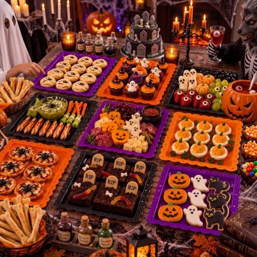 12 Pcs Halloween Serving Trays Plastic Rectangle Serving Dish in 14.57 x 9.45 x 2.36 inches in Halloween, alternate view 2