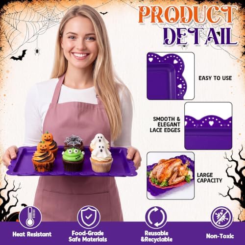 12 Pcs Halloween Serving Trays Plastic Rectangle Serving Dish in 14.57 x 9.45 x 2.36 inches in Halloween, alternate view 4