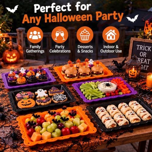 12 Pcs Halloween Serving Trays Plastic Rectangle Serving Dish in 14.57 x 9.45 x 2.36 inches in Halloween, alternate view 6