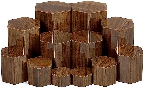12 Pcs Hexagonal Jewelry Display Risers Acrylic Stands, Brown in Brown