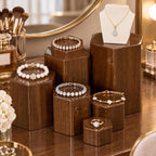 12 Pcs Hexagonal Jewelry Display Risers Acrylic Stands, Brown in Brown, alternate view 3