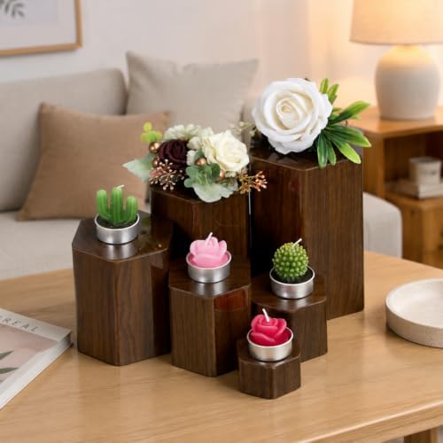 12 Pcs Hexagonal Jewelry Display Risers Acrylic Stands, Brown in Brown, alternate view 4