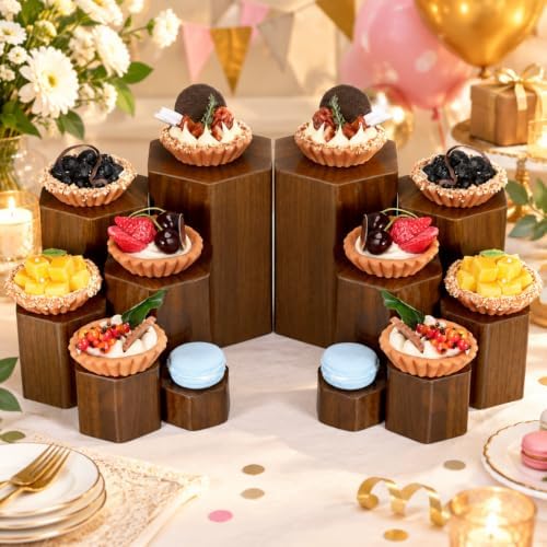 12 Pcs Hexagonal Jewelry Display Risers Acrylic Stands, Brown in Brown, alternate view 5
